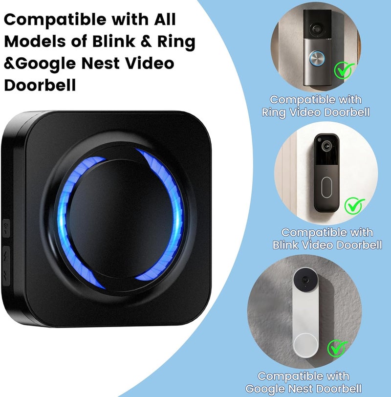 MISDUOCOCO Wi-Fi Wireless Doorbell Chime Extender for Ring, Blink, Google Nest Video Doorbells, Compatible with Alexa, Wire-Free Setup, Connect via App, Adjustable Volume & LED Light, Black - Image 2
